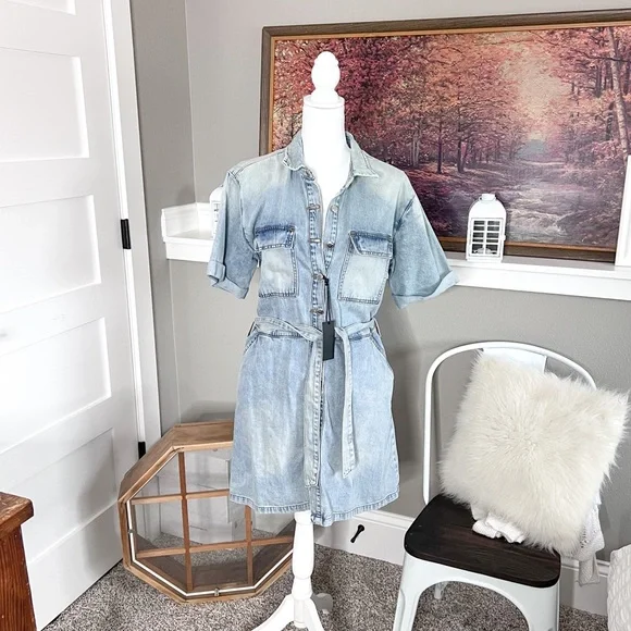 Blank NYC | Dresses | Nwt Blank Nyc Denim Belted Mini Dress Button Down |  Poshmark